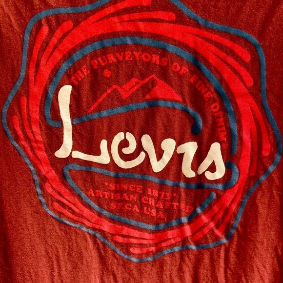 Levi’s Brick Red/Blue Ringer T-Shirt Sz Large - Picture 6 of 8